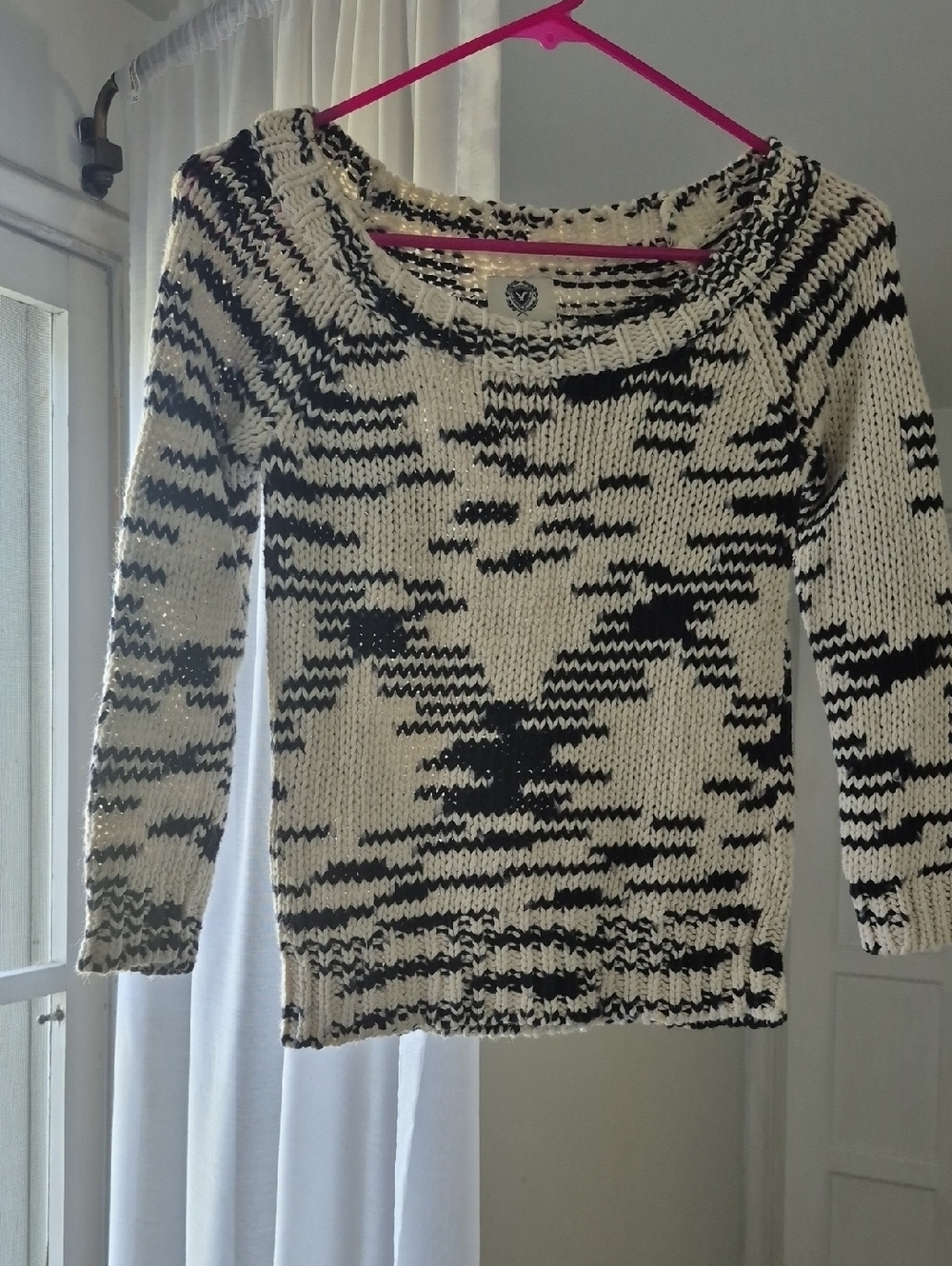 American Eagle Outfitters Black & Cream Patterned Scoop Neck Sweater